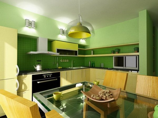 зелёный с лаймовым на кухне