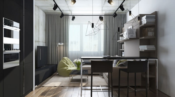Современный дизайн гостиной, совмещенной с кухней в квартире-студии