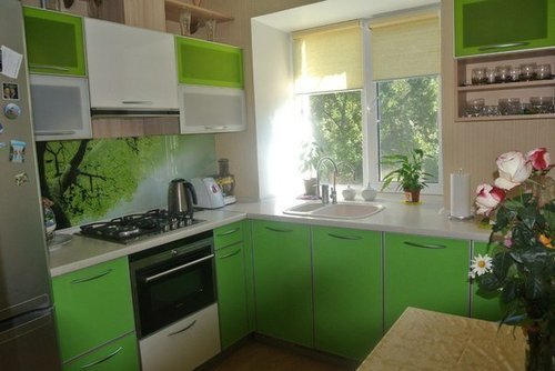 Дизайн кухни 6 кв.м. в зеленых тонах (олива)