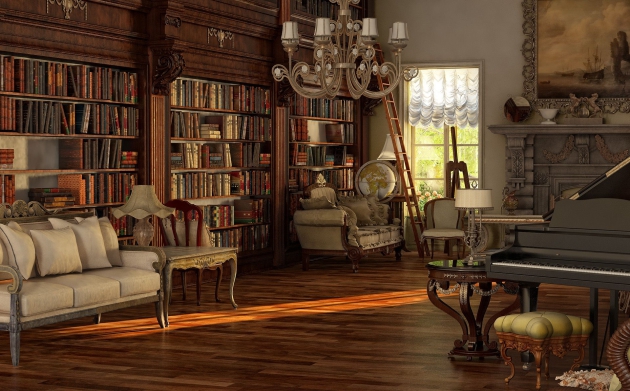 Фото: неотъемлемой частью интерьера в викторианском стиле являются стеллажи, наполненные книгами