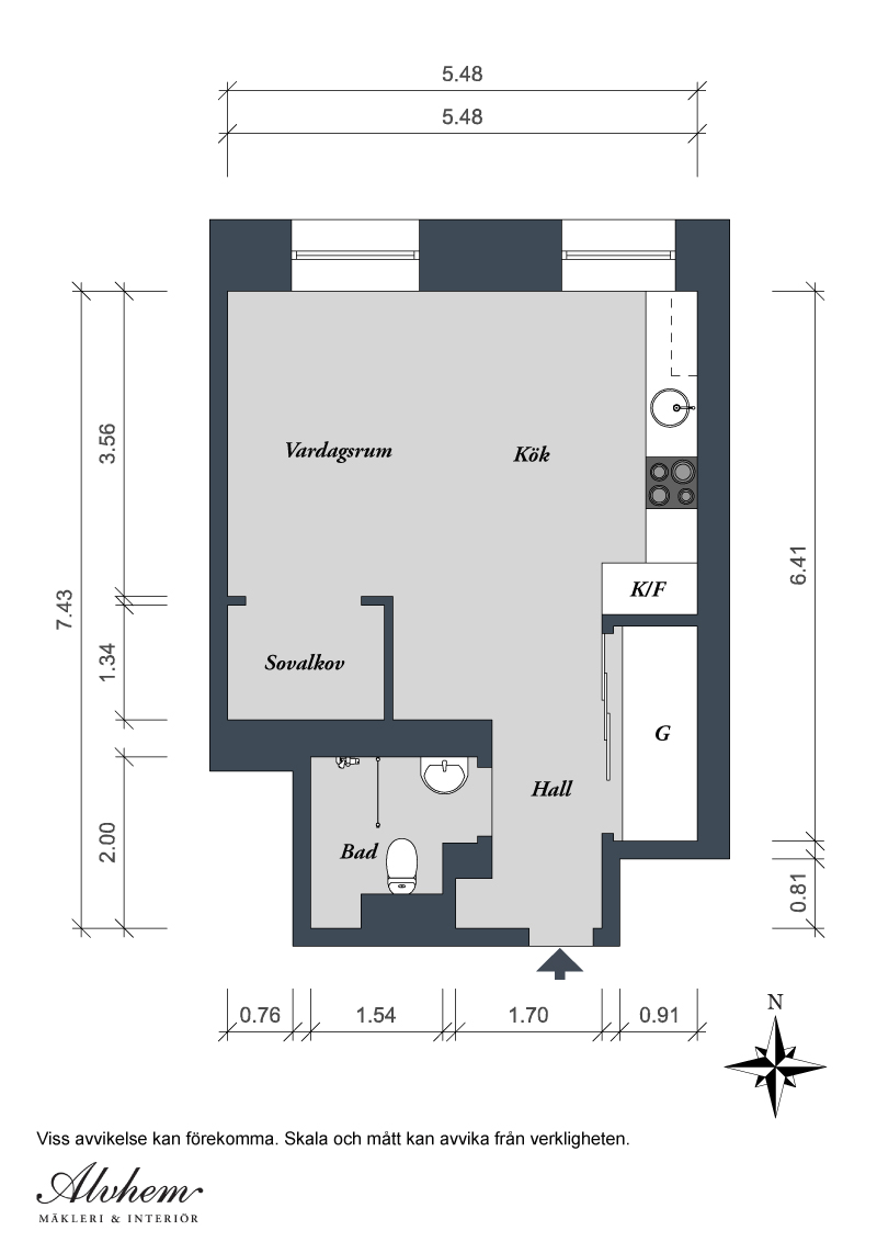 Схема квартиры-студии в Гётеборге