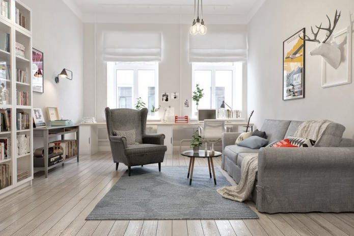 Скандинавский интерьер квартиры: Дизайн гостиной комнаты