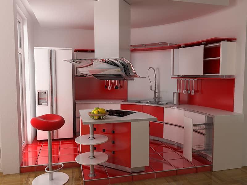 Кухня в красно-белых тонах порадует вас своей оригинальностью, а также зарядит энергией на весь день