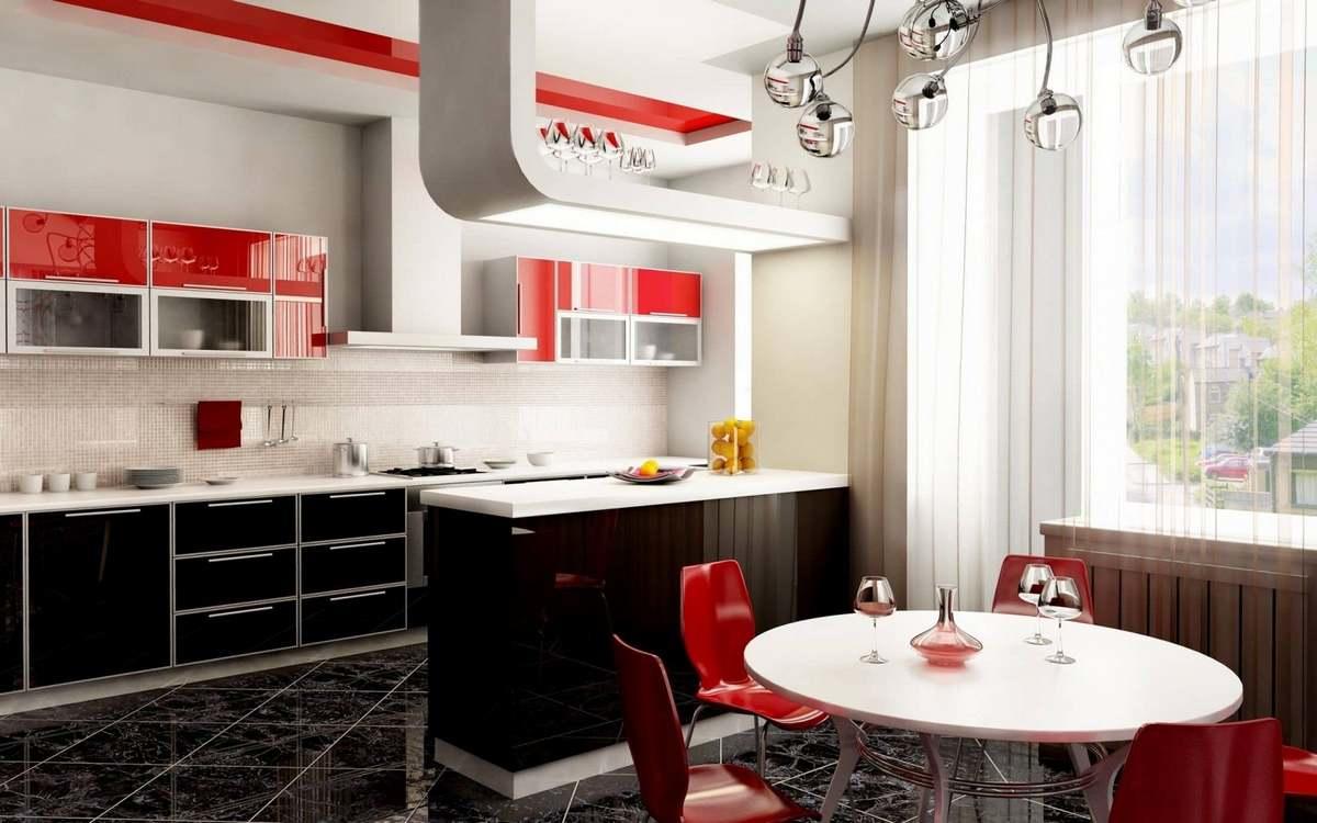 Если вам нравится классический стиль, тогда кухня в бело-черно-красных тонах будет идеальным решением для вас
