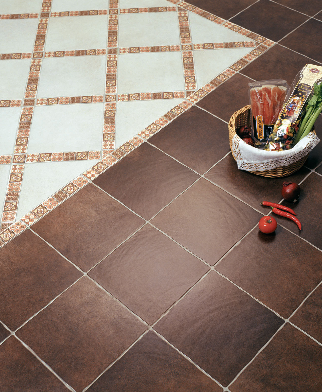 Керамо-гранитная плитка на полу на кухне
