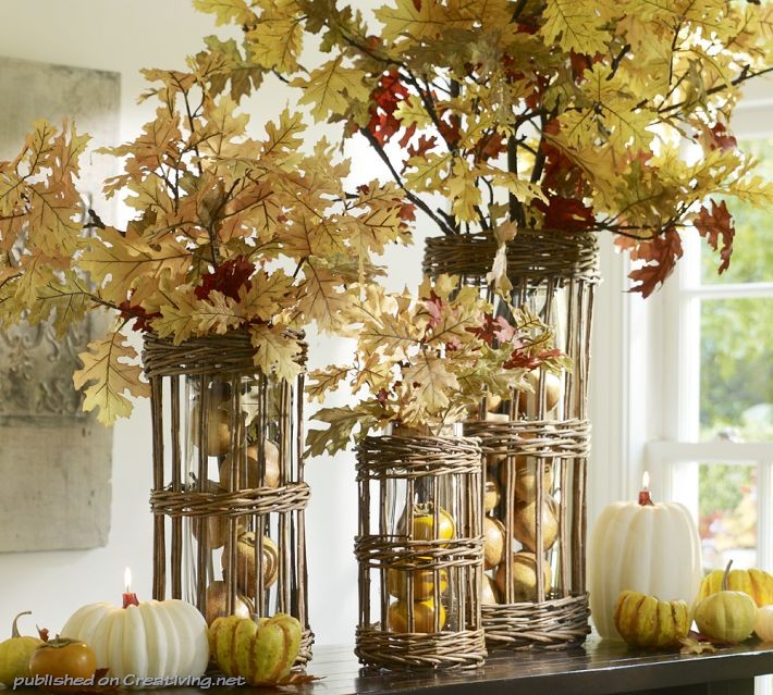 Деревья из жёлтых листьев. Осенний декор для дома своими руками