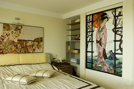 Витраж в спальне в японском стиле
