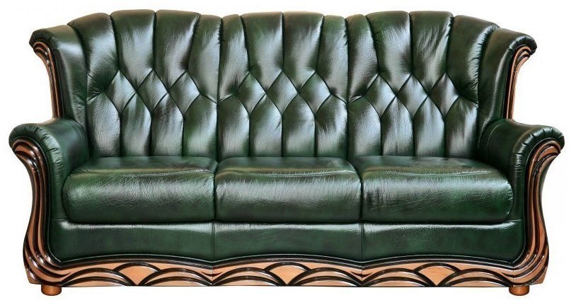 Зеленый диван из натуральной кожи