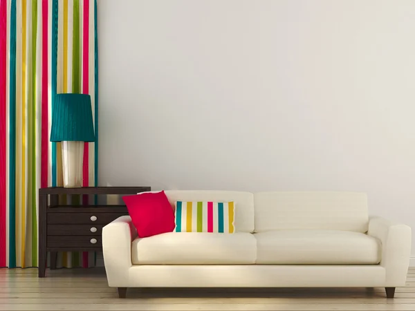 Белый диван с красочным декором — стоковое фото