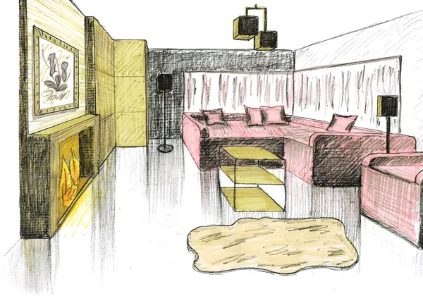 Графический эскиз интерьера гостиной — стоковое фото