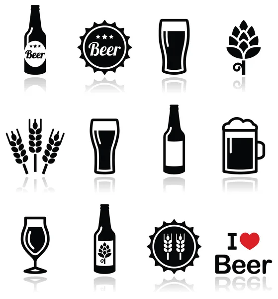 Пиво векторные иконки set - бутылка, стекло, пинта — стоковый вектор