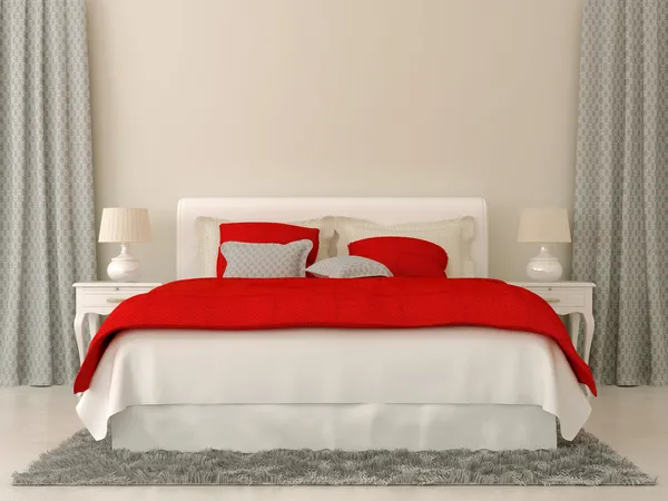 Спальня с красным и серым украшения — стоковое фото