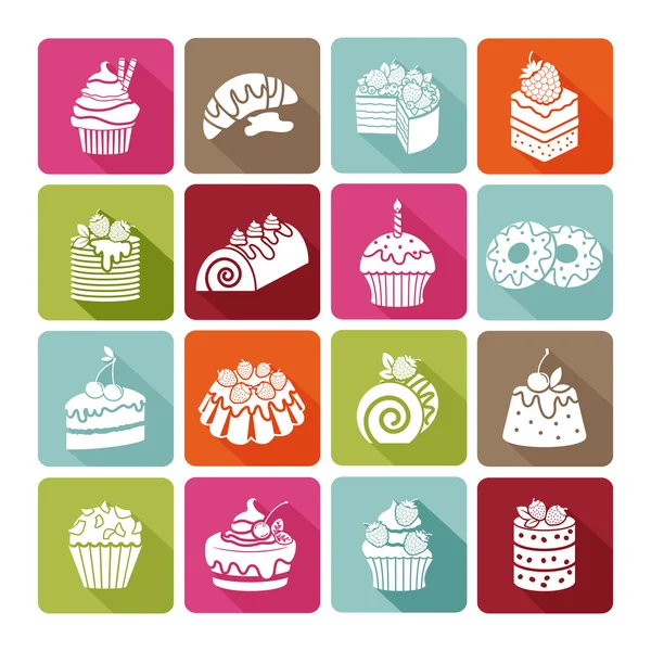 Иконы плоские Десерт Торты для пекарен и кафе, рестораны, Магазины — стоковый вектор