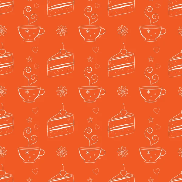 Бесшовный фон с пирожными и чашки — стоковый вектор