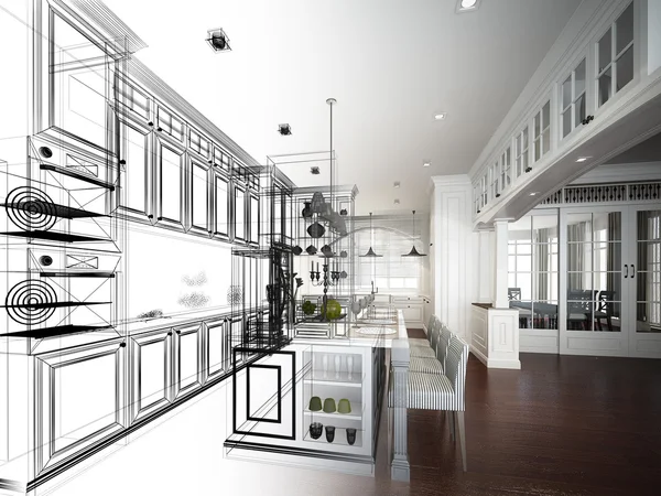 Абстрактный рисунок дизайн интерьера кухни — стоковое фото