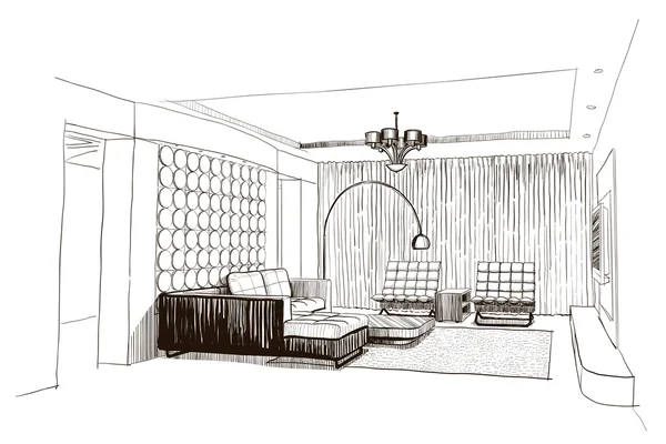 Эскиз интерьера гостиной — стоковый вектор