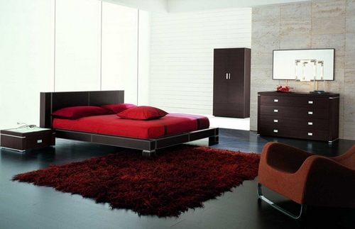 Бордовый цвет в интерьере спальни фото