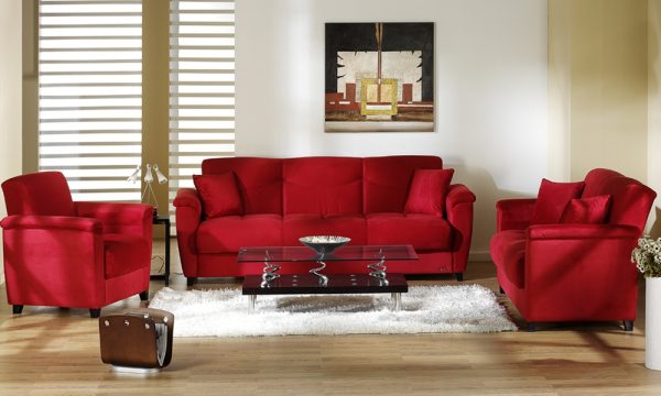 Сочетание красного дивана в интерьере