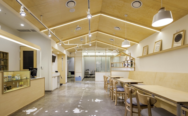 Серые потолочные светильники в интерьере клиники