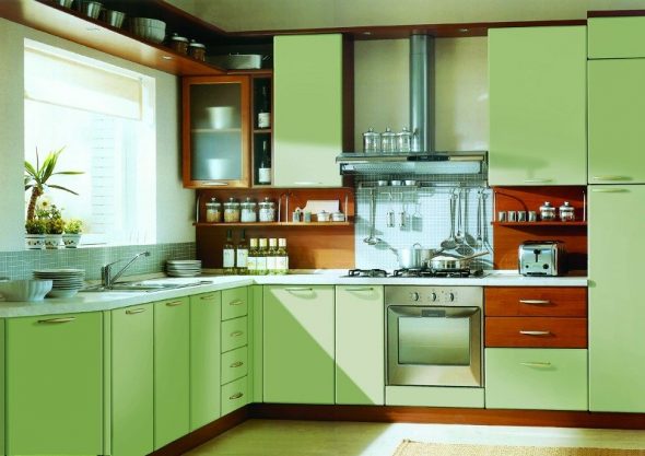 Встроенный духовой шкаф, подобранный по цвету к интерьеру кухни