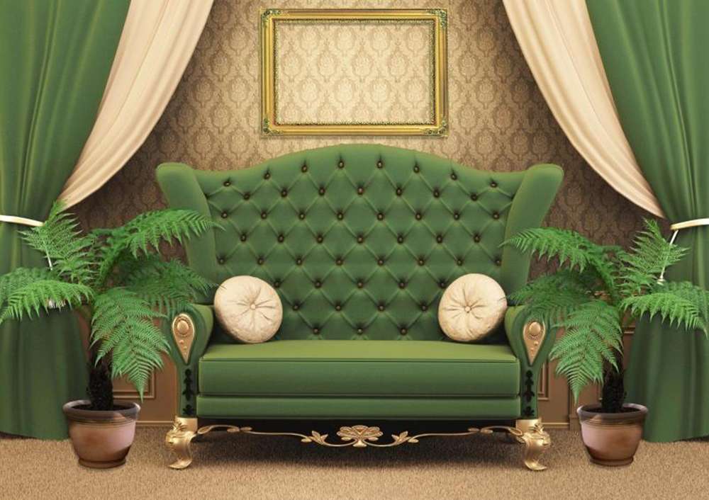Зеленый диван в классическом стиле