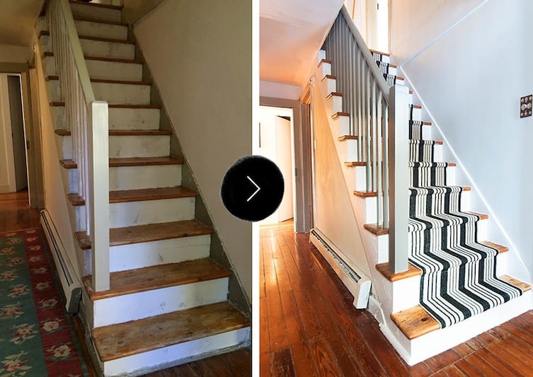 Преображение лестницы с помощью краски (и ковровой дорожки) бюджетно, дом, идеи, креатив, ремонт, своими руками, советы, фото