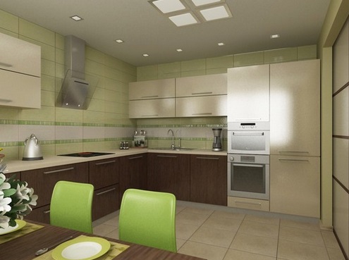 кухня со стенами оливкового цвета