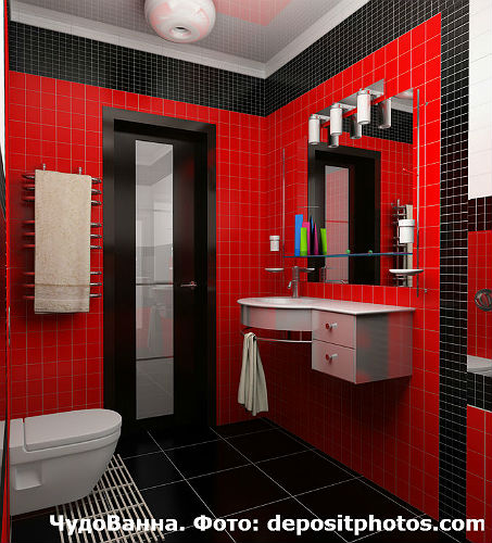 ванная в черно-красном цветовом решении