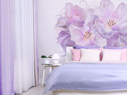 Фотообои спальня цветы тюльпаны