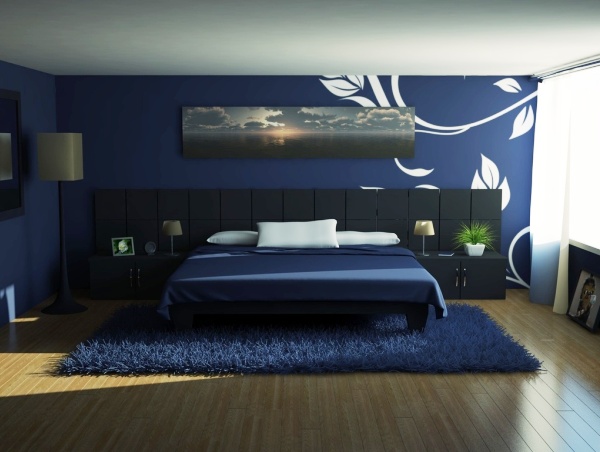 Синие обои для спальни: как выглядит интерьер