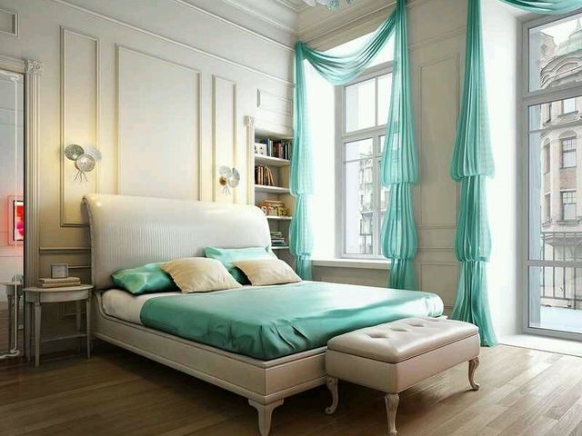 Бирюзовый цвет в интерьере спальни