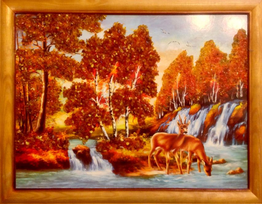 Картина с янтарем " Волшебная природа" 