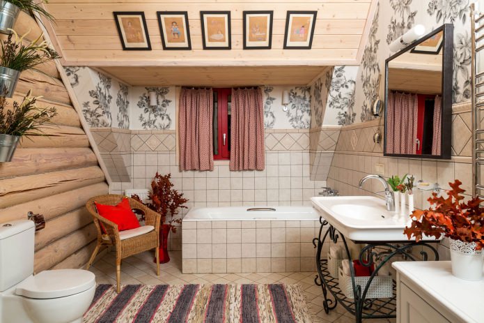 внутренняя отделка бревенчатого дома: ванная комната