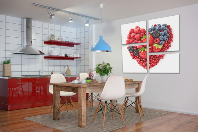 Современная модульная картина в интерьере кухни