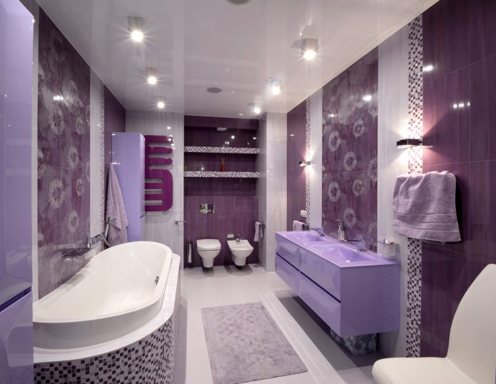 фиолетовый интерьер ванной в современном стиле