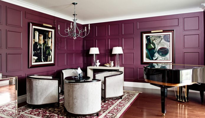 фиолетовые стены в гостиной