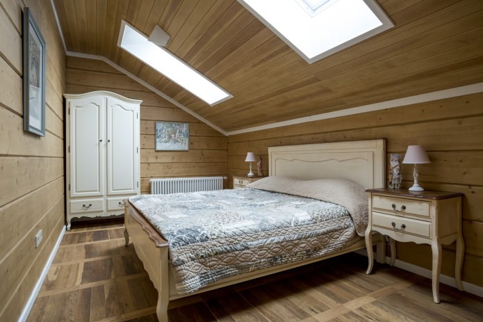 спальня в дизайне интерьера деревянного дома