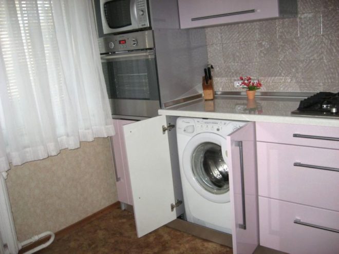 Дизайн кухни 6 кв.м. с стиральной машинкой
