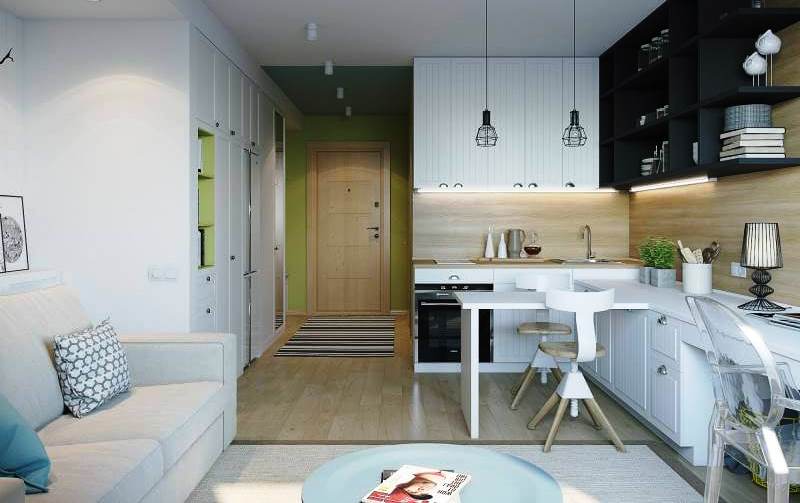 Дизайн кухни-гостиной 26 кв м