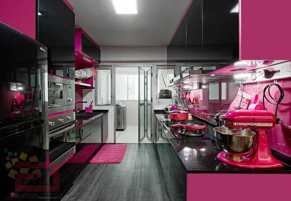 Цвет кухни сочетание цветов: розовый и серый в интерьере
