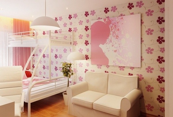Фото: обои с цветами в комнате для девочки