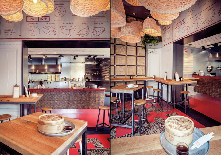 Элементы декора красного цвета в интерьере ресторана в стиле модерн