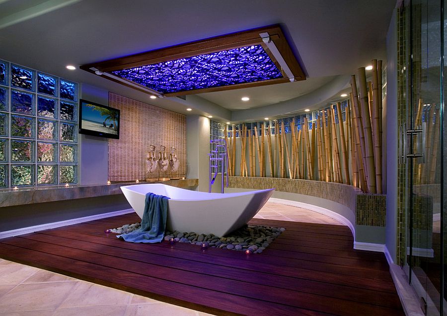 Применение бамбука в интерьере ванной комнаты от Amy Weiss Interior Designer
