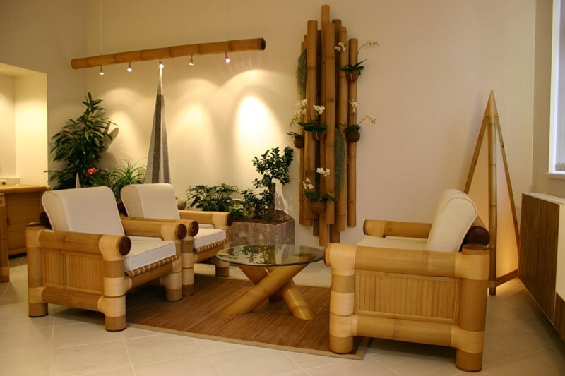 Бамбуковая мебель в интерьере гостиной