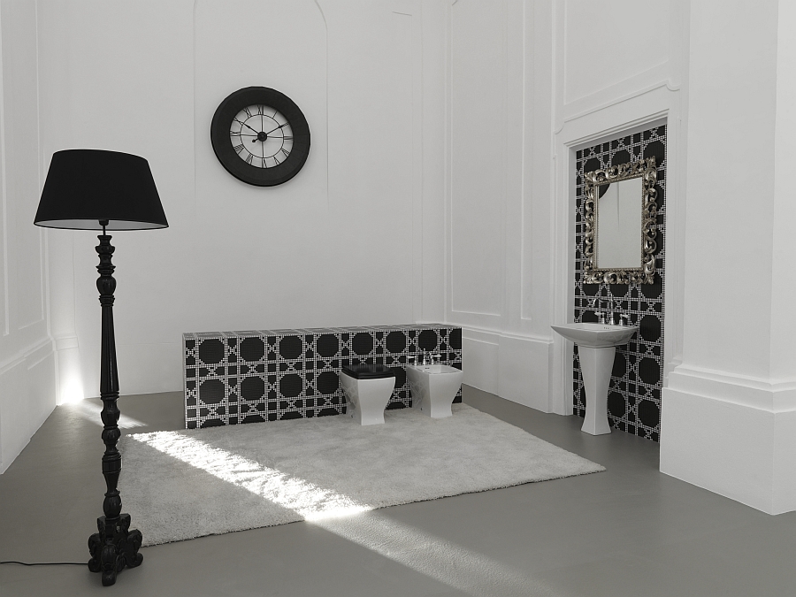 Чёрно-белая ванная комната в ретро стиле