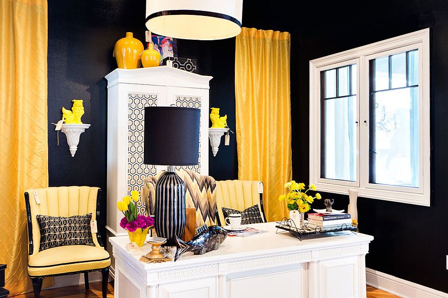 Интерьер домашнего офиса в жёлтом цвете - фото 10