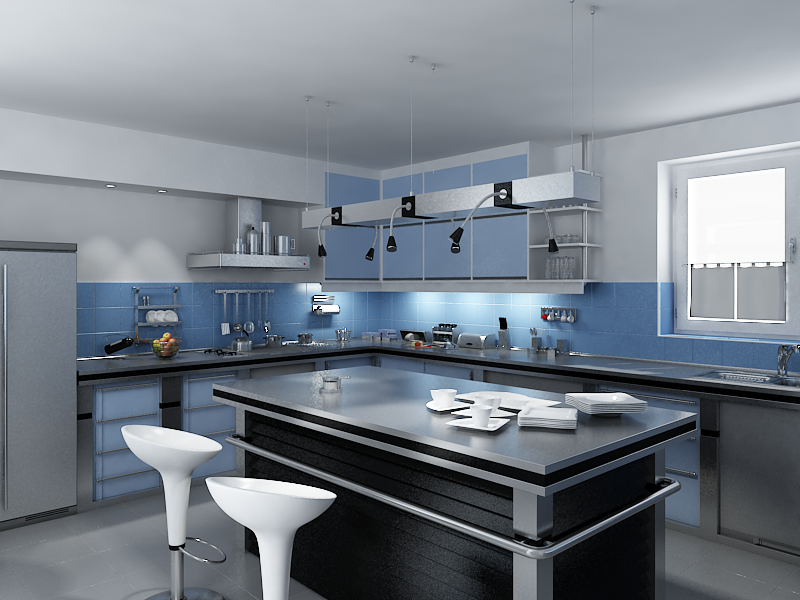 Голубой цвет и его оттенки в дизайне кухни - это само спокойствие и умиротворение