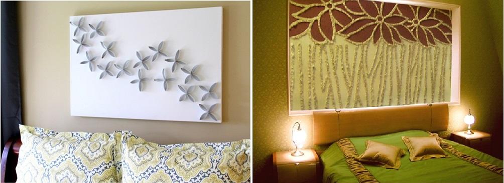 Панно из подручных материалов выгодно подчеркнет дизайн интерьера в спальне, создаст атмосферу тепла и уюта