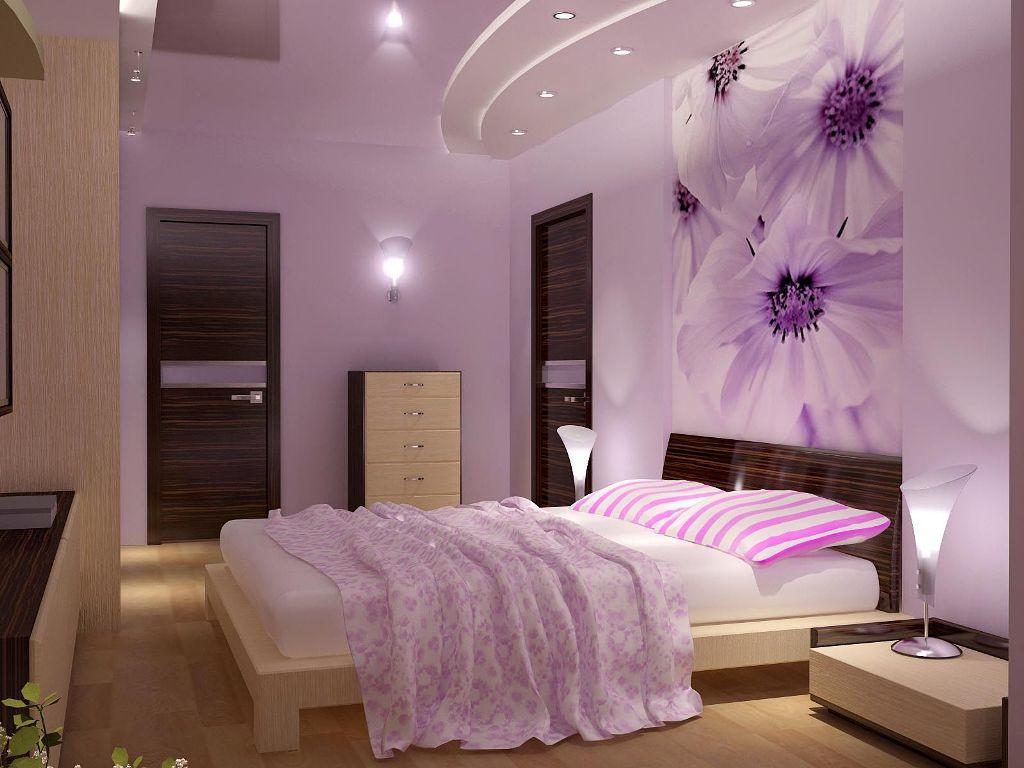 Женская спальная комната может быть оформлена разными цветовыми гаммами, однако, наиболее популярными являются розовые и фиолетовые оттенки