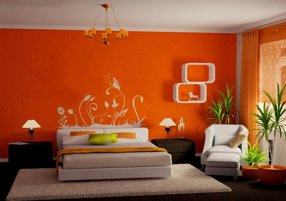 Оранжевый цвет в оформлении спальни сделает ее неповторимой и оригинальной